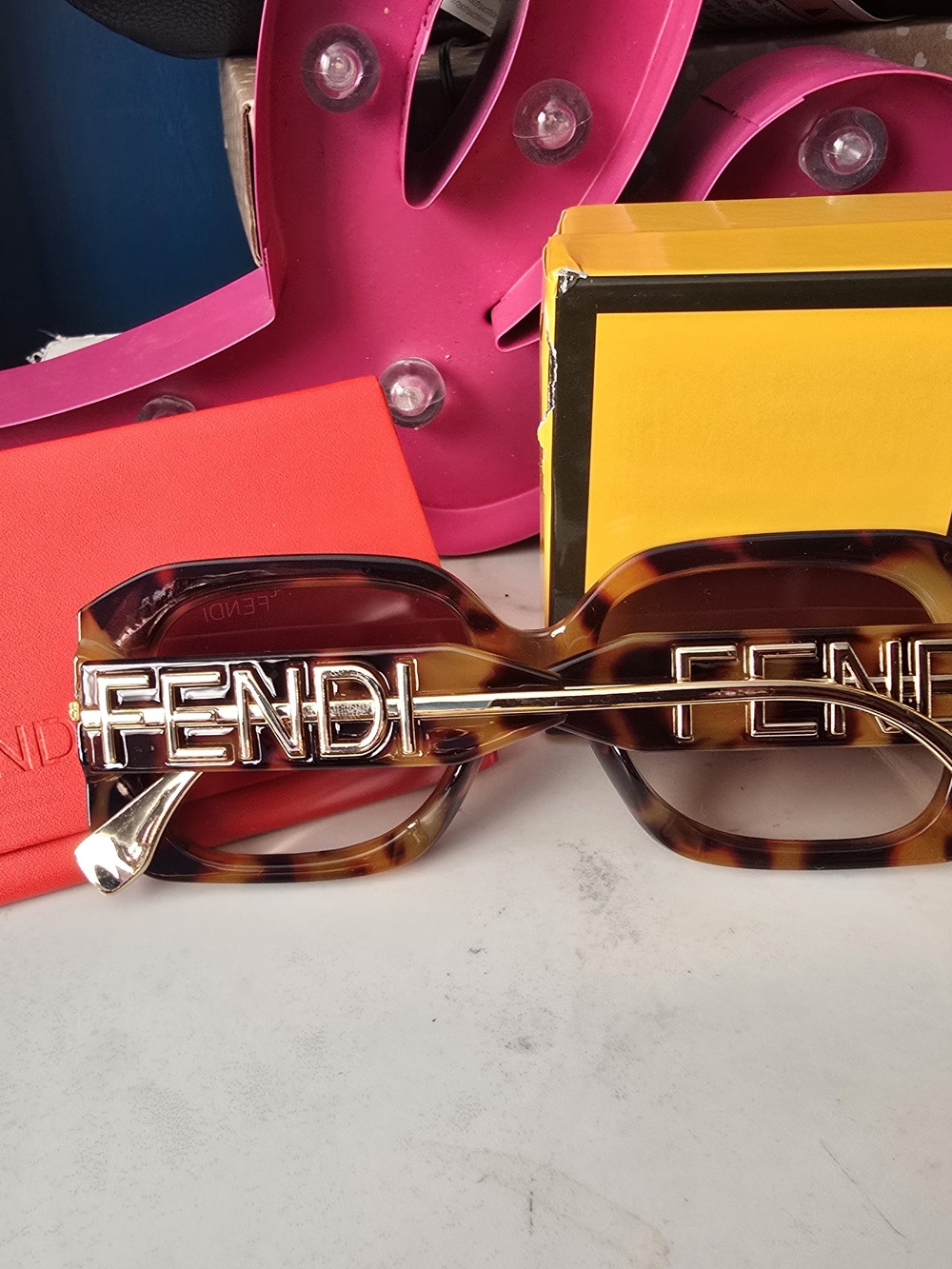 Fendi Tortoiseshell Sunglasses with Gold Logo Temples